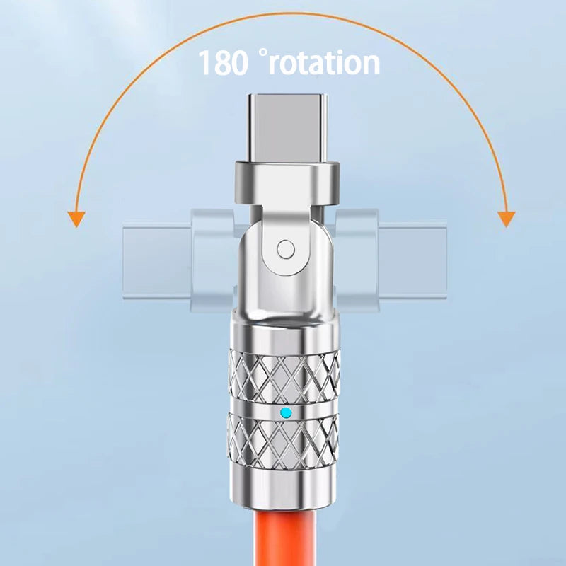 USB to Type C 180 Degree Rotation Charge Data Cable 120W Super Fast Charge Cord High Speed Data Transfer Wire for Iphone Samsung